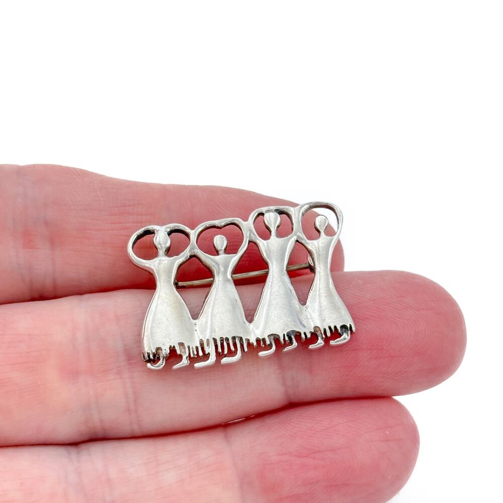 Vintage Sterling Silver 925 Greek Ritual Dancing Figures Brooch